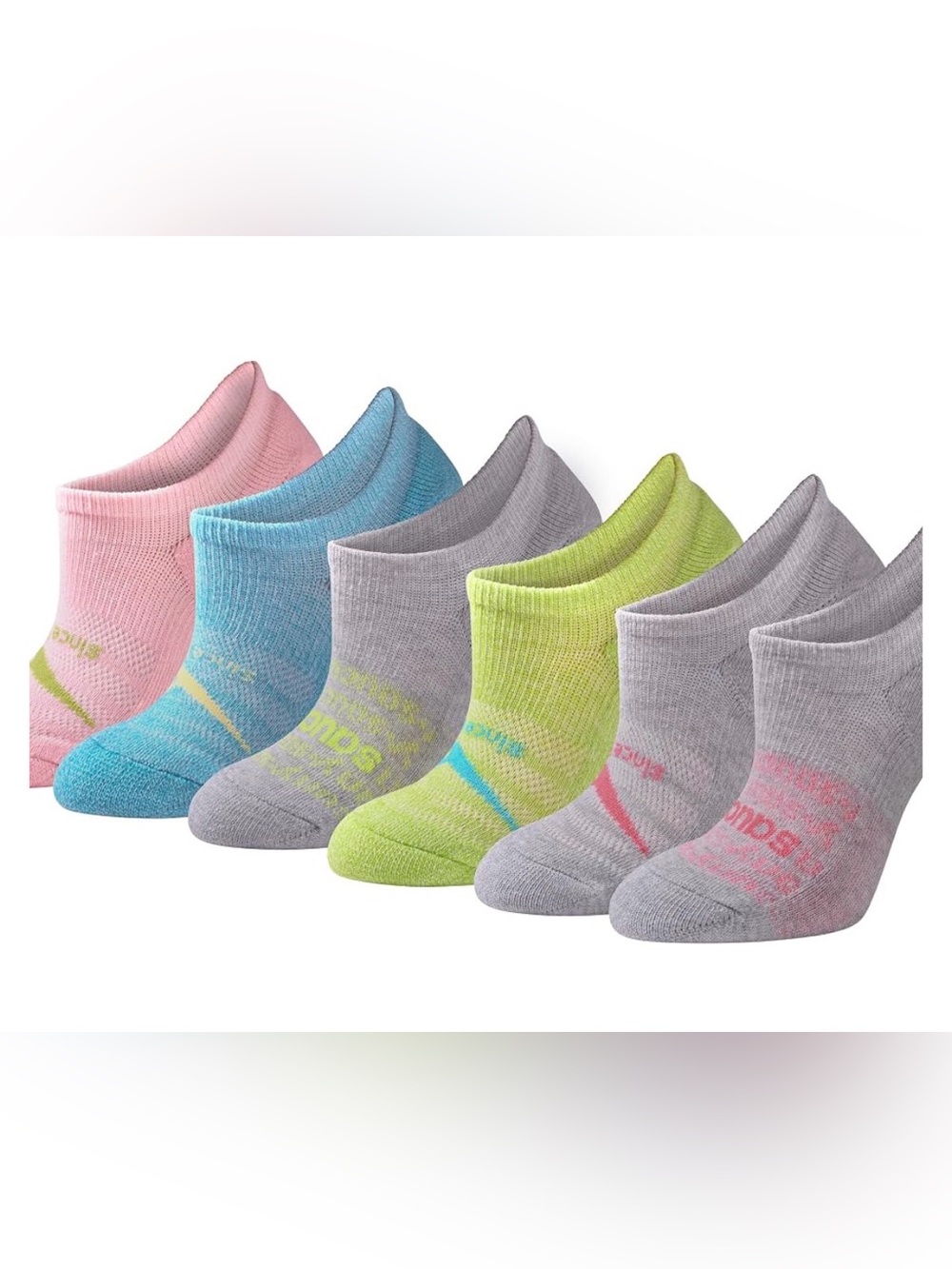Saucony Size Medium Classic Cushion SneakerSock 6-Pack - Pink, Blue, Gray, Lime